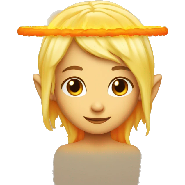 Yellow hair elf with orange angel halo made of fire emoji
