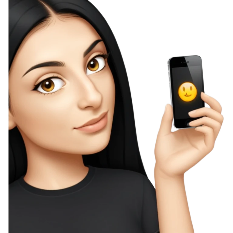 female, black shirt, long black hair emoji