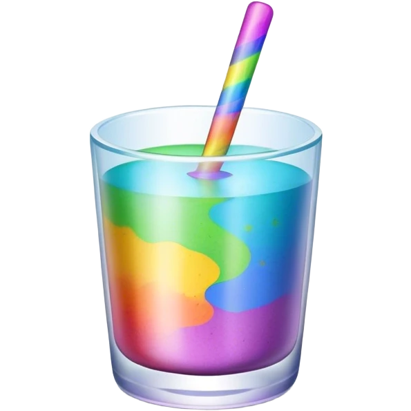 A glas with rainbow powder in it with different colours emoji