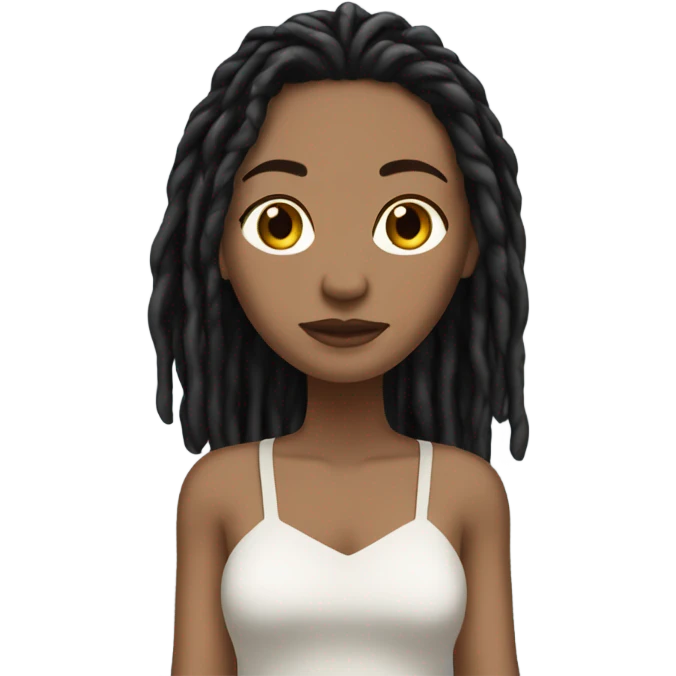 Tan girl with black locs dark white dress full body emoji
