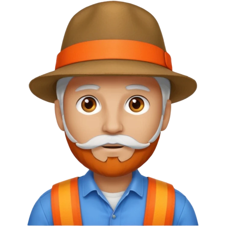 change the hat band with orange band and a red belt. change the facial hair to white.  emoji