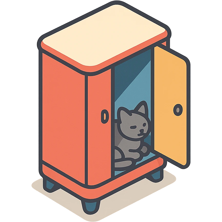 кошка тихо прячется в шкафу для одежды emoji