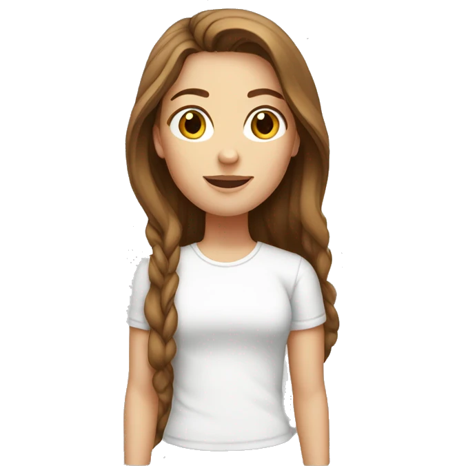 White girl with long brown hair and white tshirt emoji