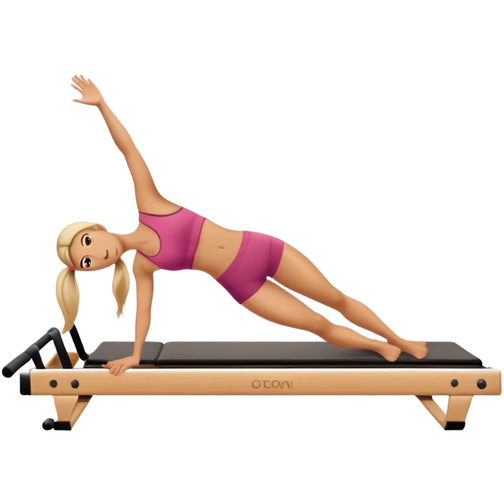 Woman on reformer doing a side plank emoji