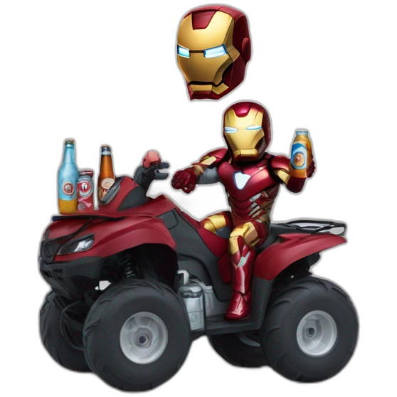 Iron Man sur un quad avec une bière dans sa main et spider Gwen emoji