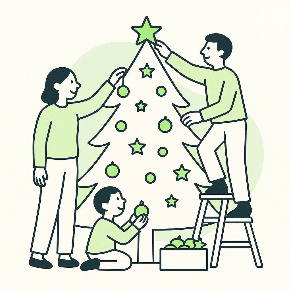 people decorating a Christmas tree emoji