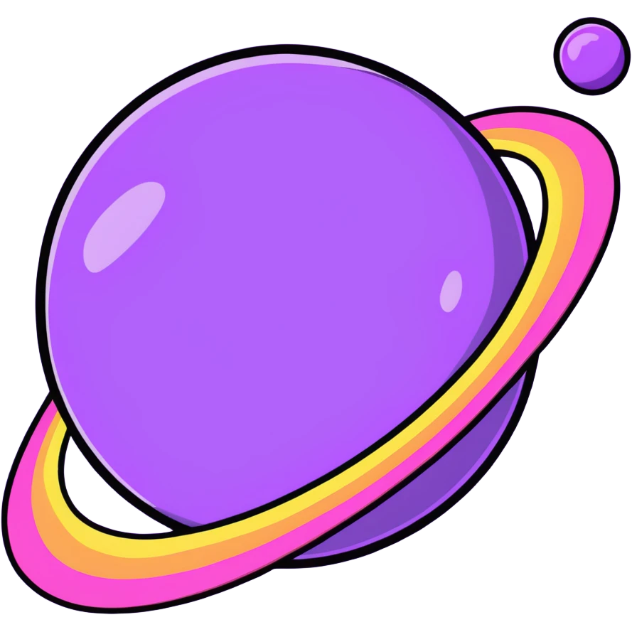 purple planet with colorful rainbow rings surrounding it emoji
