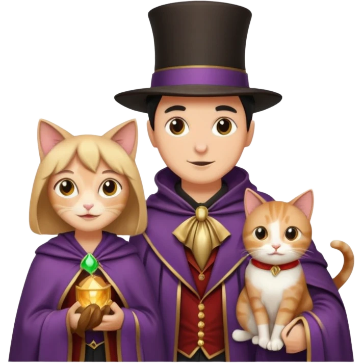 magician couple and their pet cat emoji