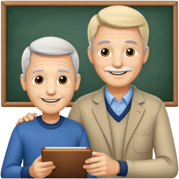 man of 60 years old teaching a young man emoji