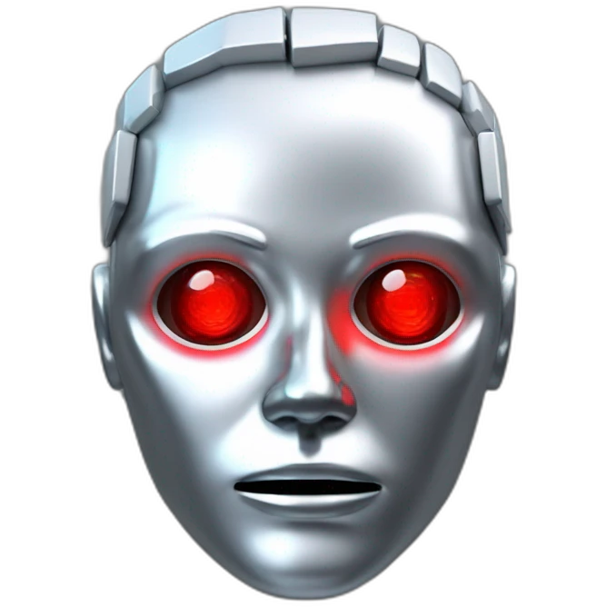 3d glitch chrome human android head, red lazer eyes with letter B on the face, 3d, portrait emoji