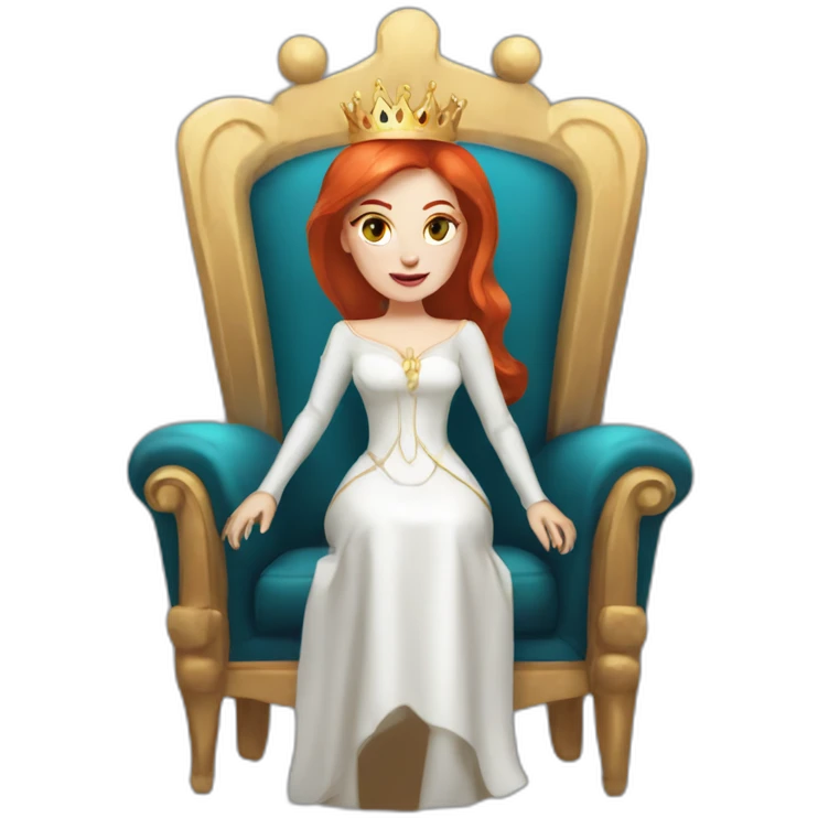 white skin redhead queen with straight hair wearing white gloves on her throne emoji