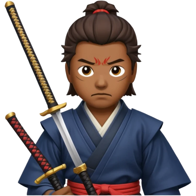Samurai with brown skin and samurai sword emoji