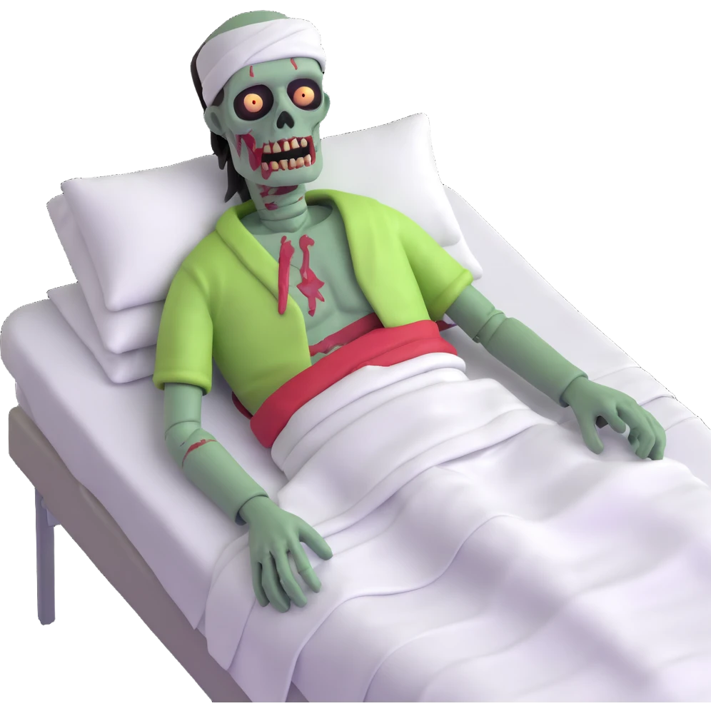 zombie patient in hospital bed with bandages emoji