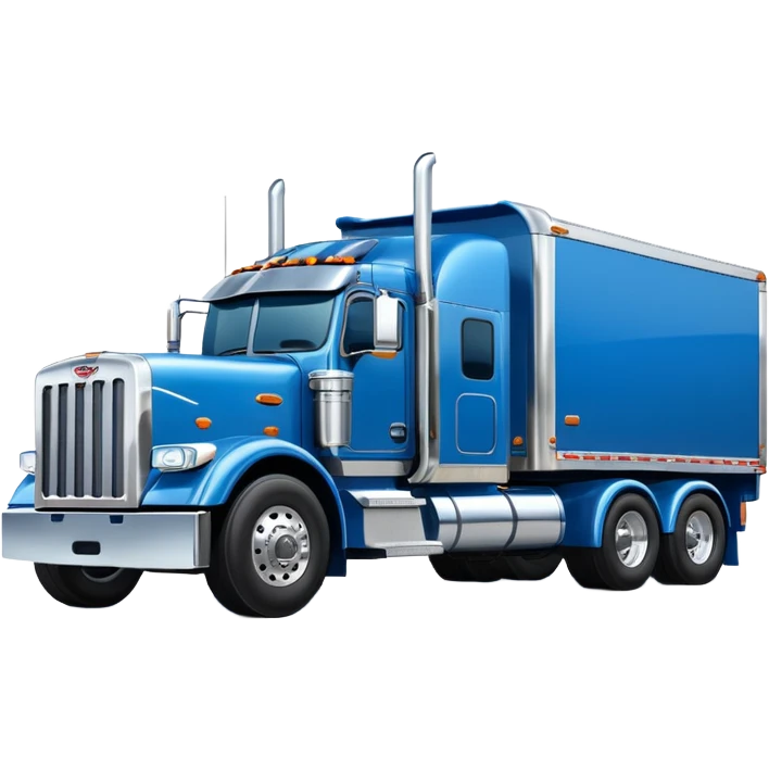 blue Peterbilt truck hauling a trailer, with chrome details, emoji style emoji