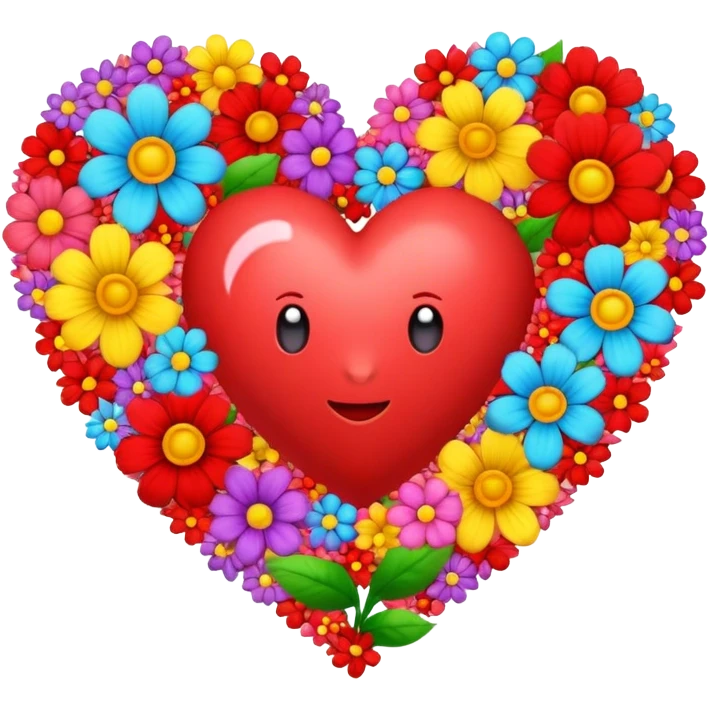a red heart write capital A and capital D next tp capital A the heart throw a lots of colored flower from its center emoji