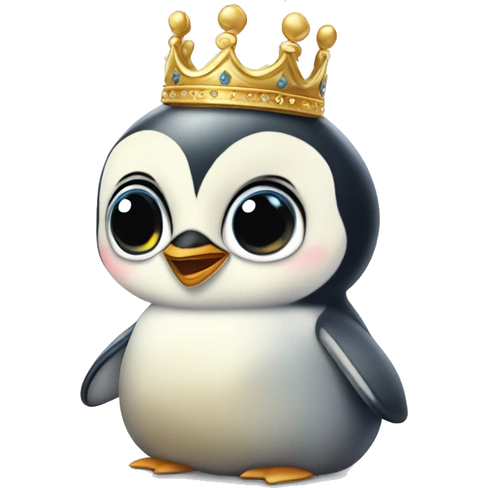 skinny cute baby emperor penguin wearing royal crown emoji