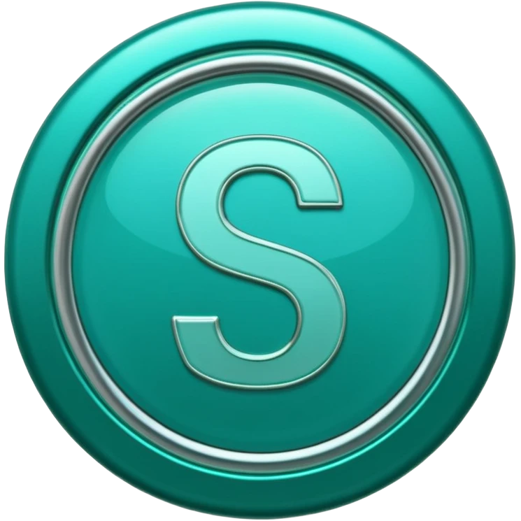 Create a custom emoji badge featuring a stylized, glossy letter “S”. Use the Platinum rank style from League of Legends: teal-green metallics, reflective surfaces, and a futuristic elegant frame. Vibrant and high readability.
 emoji