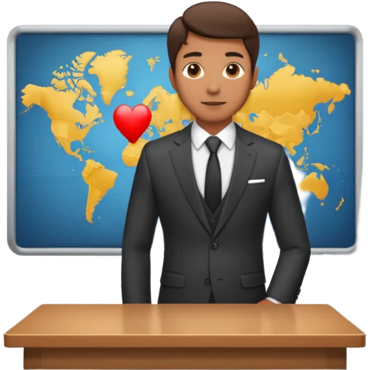 a man standing in front of the presentation table  emoji