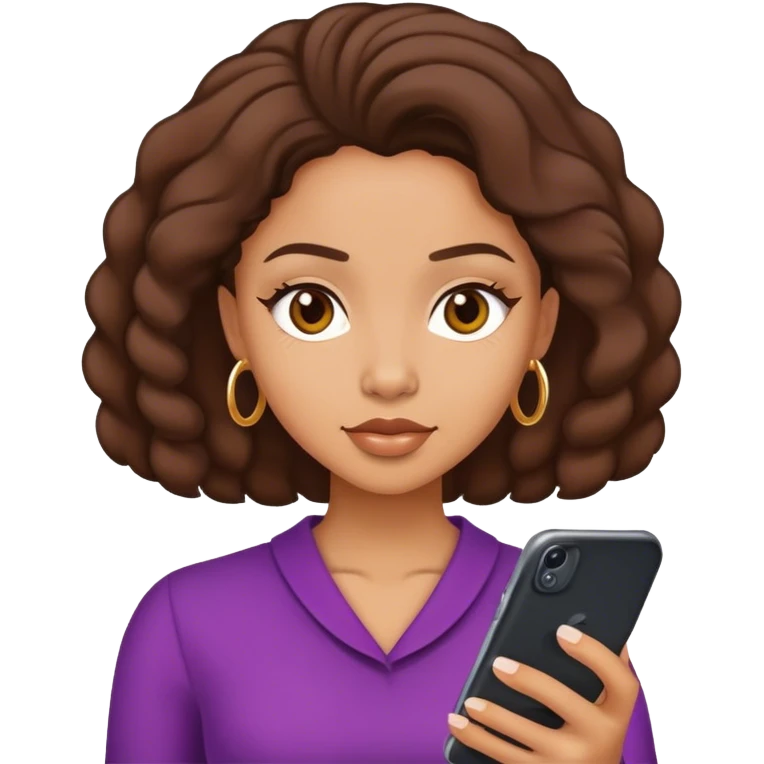 lightskin black lady scrolling on phone emoji