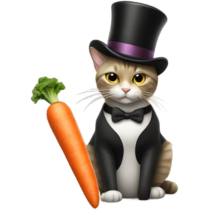 Cat eating a carrot with a top hat smoking a cigar emoji