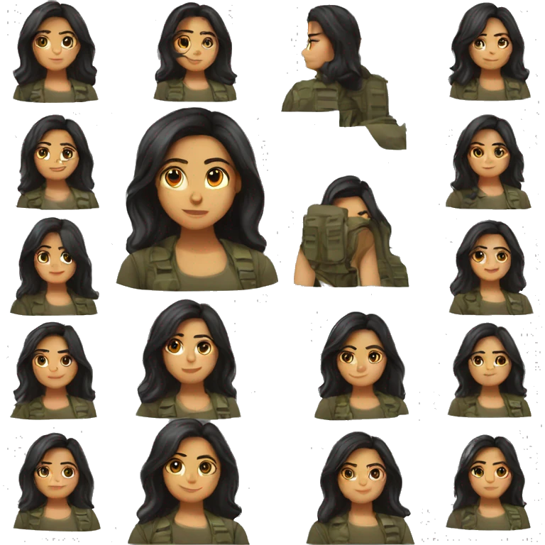 19 year old Latina girl soldier with black straight medium length hair  emoji