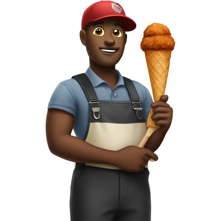 Black ice cream man holding a drumstick of fried chicken  emoji