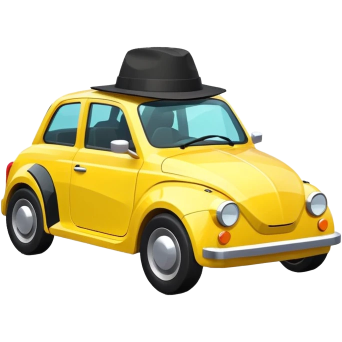 Low poly yellow car with a black hat emoji