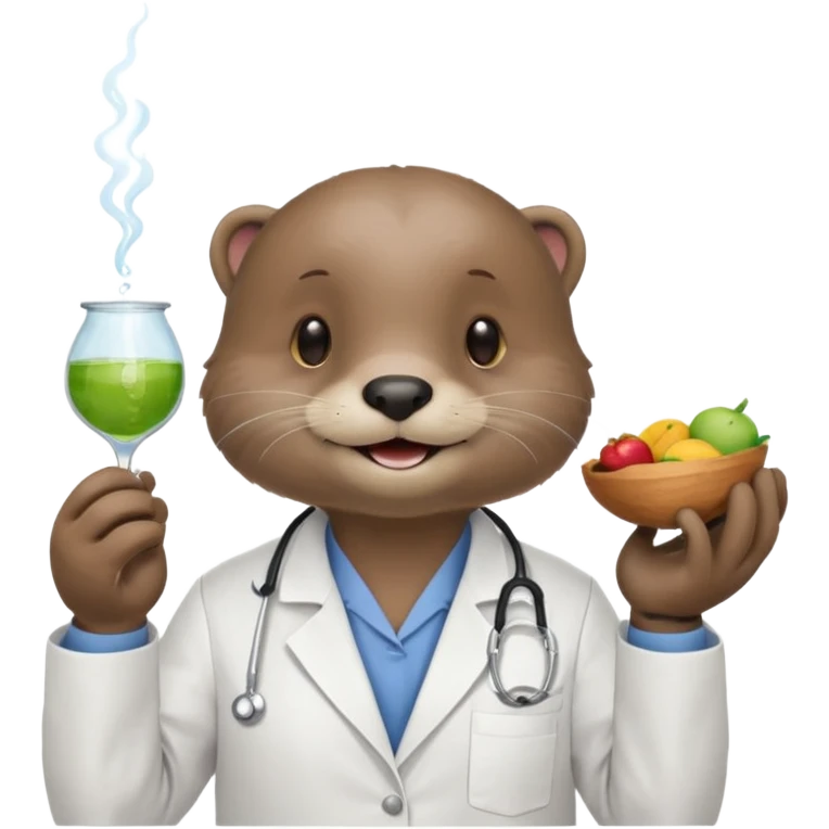 crea una nutria nutriologa con bata blanca diciendo gracias emoji