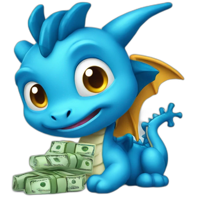 cute blue dragon with cash emoji