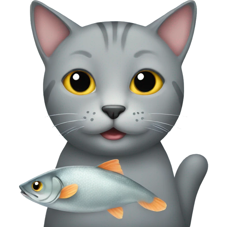 Grey cat holding a fish  emoji