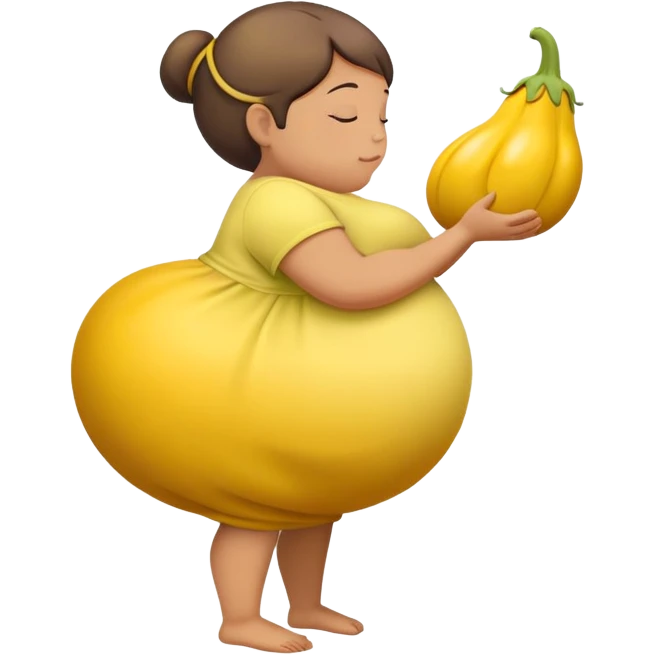 pregnant person with a yellow eggplant attached, bowing person in profile emoji