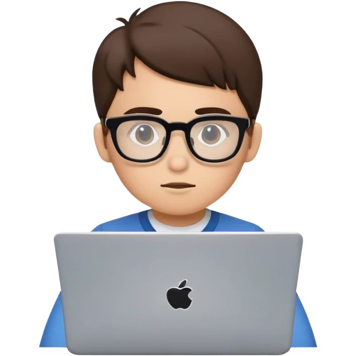 Junior IT Specialist with small laptop, glasses, looking inexperienced, with basic coding skills emoji