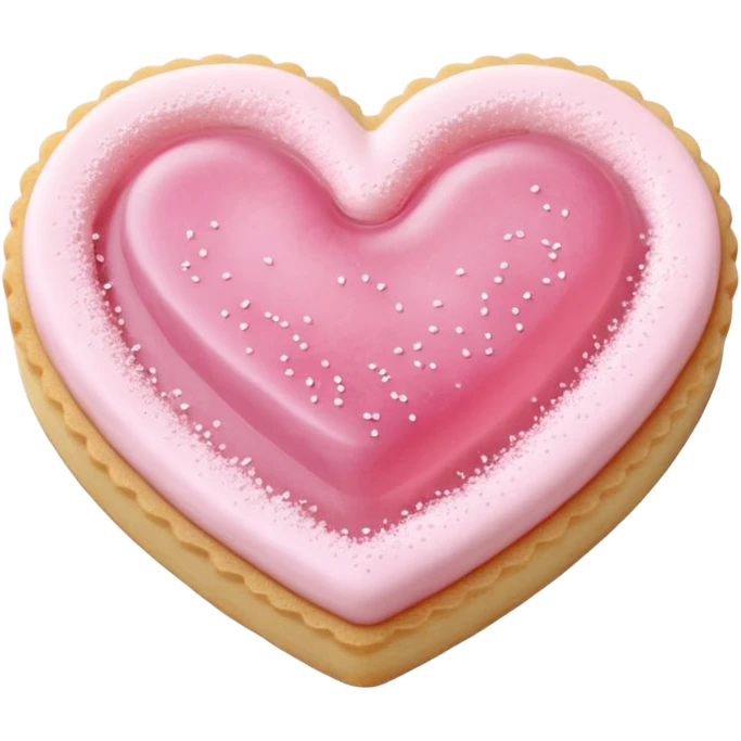 Realistic shortbread cookie in the shape of a heart with pale pink jelly middle filling and sprinkled powder sugar on top. emoji