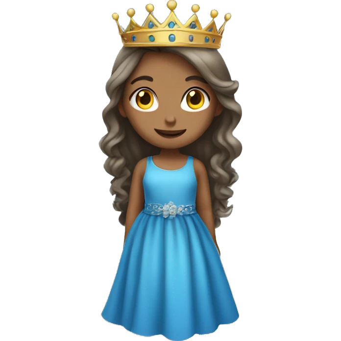 Girl in blue dress long hair and crown emoji
