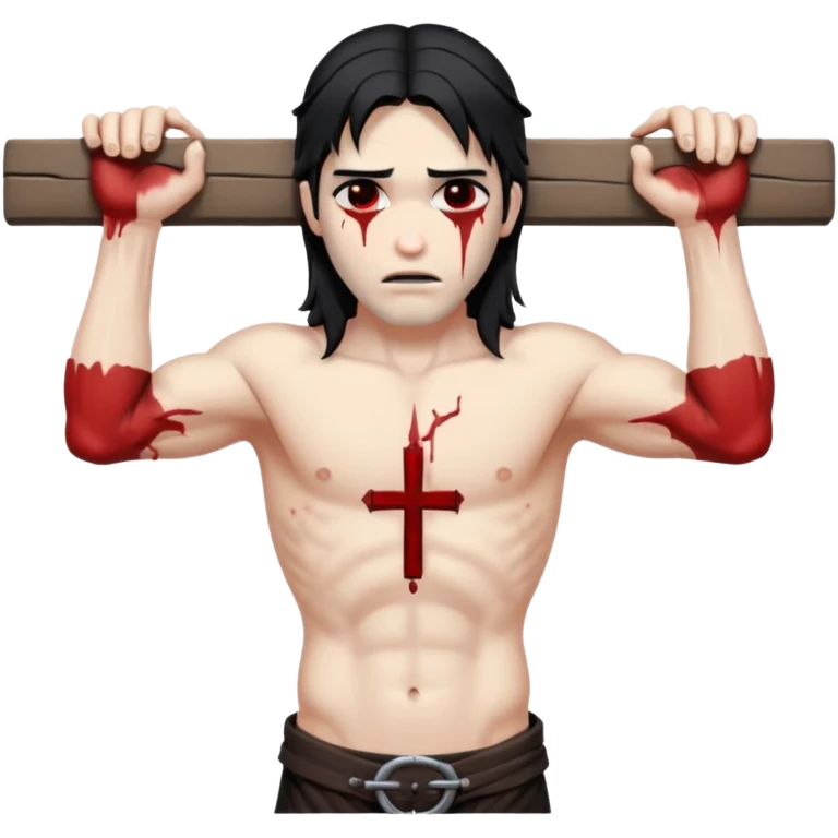 jesus-body-on-the-cross, with black edgy hair emoji