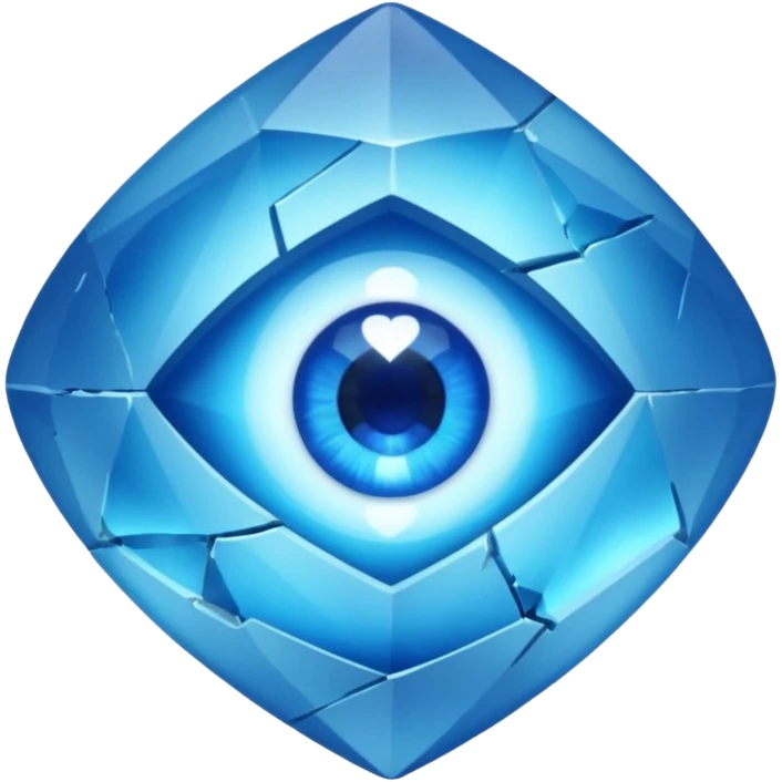 very sharp broken blue gem mineral , multiple irregular chunks, very shiny with two eyes and heart shaped emoji