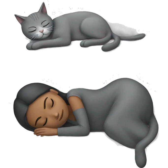 Girl and grey cat sleeping  emoji