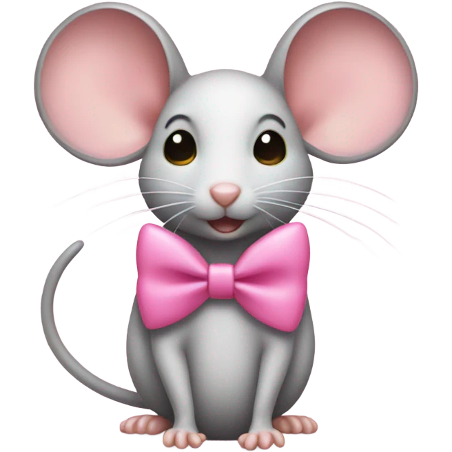 Mouse with a pink bow and yellow heart emoji