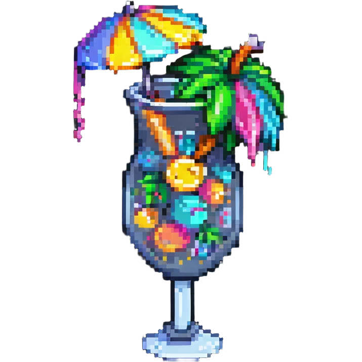 colorful tropical drink with tiny umbrella, pixel art style, Hawaiian party emoji