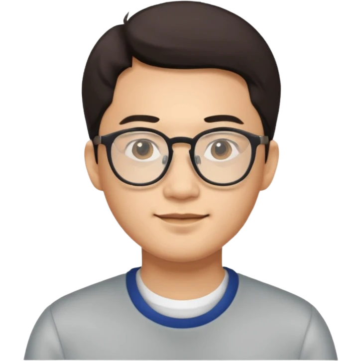 Asian man with glasses, friendly look, plain background emoji