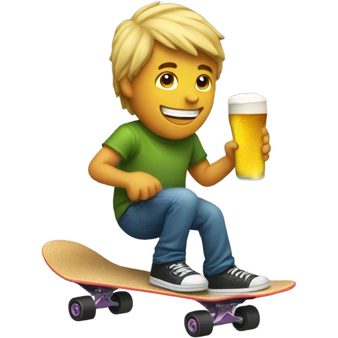 Man on skateboard holding beer emoji