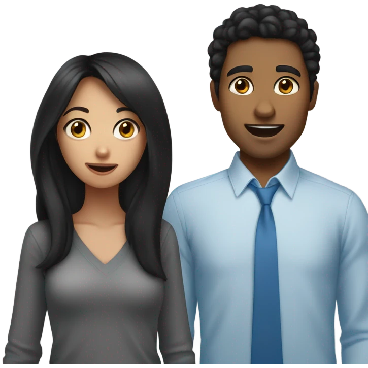 Black hair blue eye girl drooling over light skin guy emoji