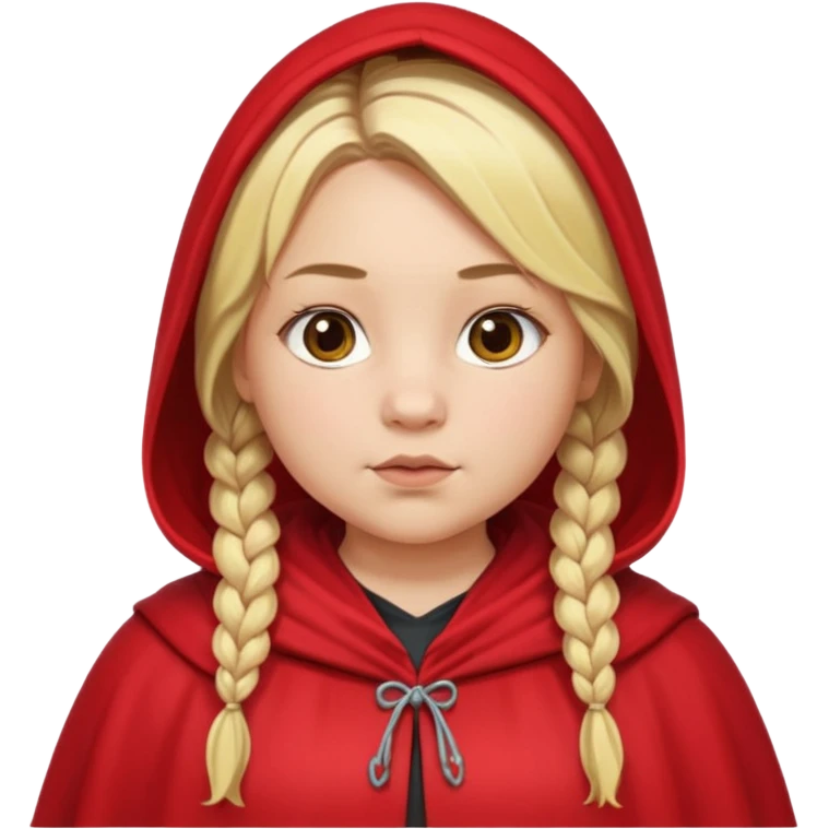 blonde braids hair kid girl, white skin, fat, wear red cloak emoji