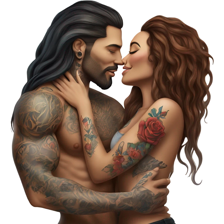 Photo Realistic beautiful woman kissing a very handsome tattooed man emoji