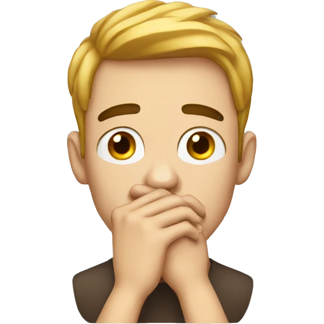 man, anxious, hands over mouth emoji