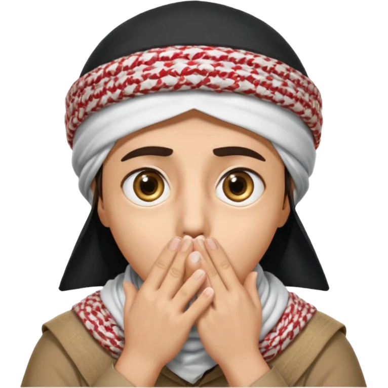 **المشهد**: وجه مصدوم، عيون كبيرة، يديه تغطيان فمه، مع "تأثير انفجار" صغير خلفه (مثل دخان أو شرر).
- **اللمسة**: قبعة تقليدية (مثل الشماغ أو الكوفية) مائلة على رأسه كرمز للبراءة!
 emoji