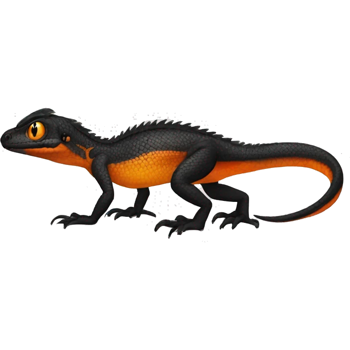 Black Shiny Lizard-Reptile-Raptor-Fakémon with Orange belly Full Body emoji