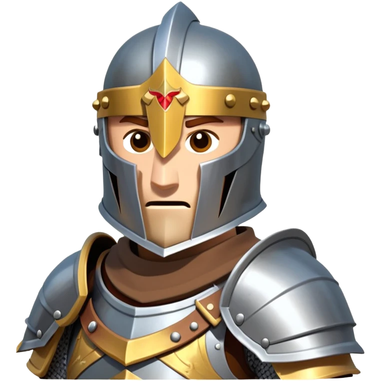 clash-of-clans-aesthetic_-cinematic-fearsome-and-majestic-knight-bust-portrait-emoji, rendered in a flat, vector-style with minimal shading and bold, simplified shapes typical of emoji art, depicting a battle-ready medieval knight standing, mounted on a heavily armored warhorse with plated barding gleaming in the sunlight. emoji