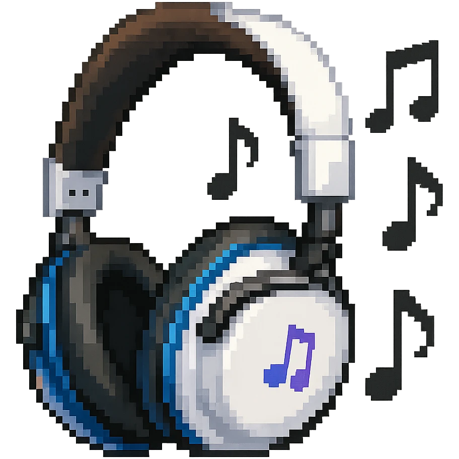 Add music notes to the AirPods MAX headphones in pixel art style. Note: pixel art style does not support editing, so using general style editor with pixel art style hints. emoji