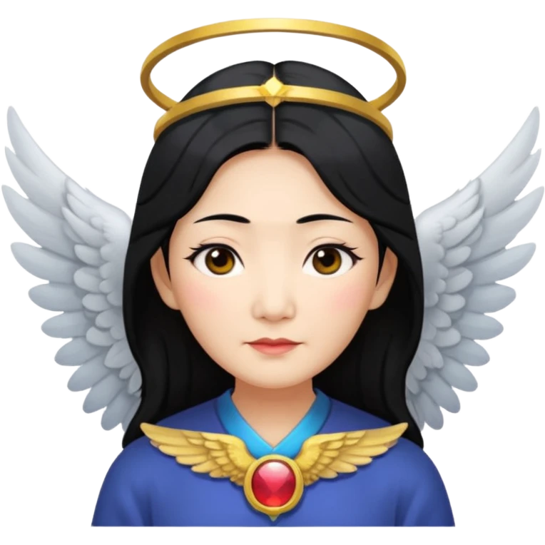 Angel Old Lady with wings black hair asian  smaller eyes w halo emoji